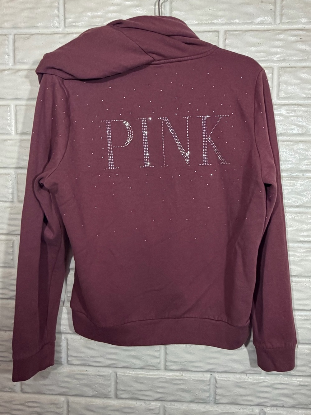 Victoria’s Secret PINK Rhinestone Logo Full Zip Hoodie Burgundy Mauve Size L
